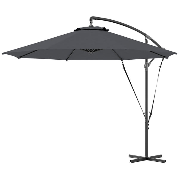 Parasol déporté de 9,5 pieds avec sangle de protection contre le vent, gris