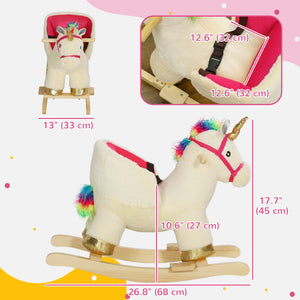 Unicorn Rocking Horse with Sound, Seat Belt, Wooden Base, for 18-36 Months