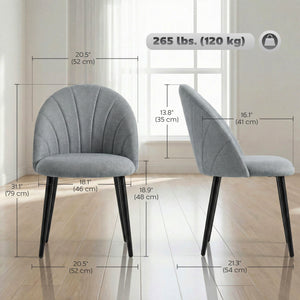 Set of 4 modern dining chairs, upholstered with metal legs, shell back and padded seat, grey.