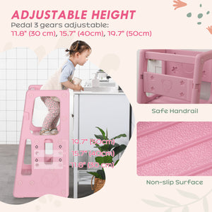 Tabouret de cuisine pour tout-petits avec 2 marches et plateforme réglable, rose