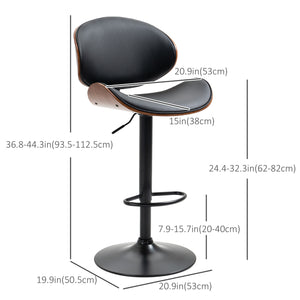 Lot de 2 tabourets de bar pivotants réglables en cuir synthétique moderne, dossier incurvé, repose-pieds et base en acier, noir