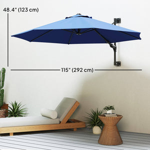 Parasol mural 9,6 x 9,6 pi avec manivelle, bleu foncé