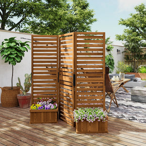 Outdoor Privacy Screen Wood Privacy Panel with 4 Planter Boxes, Raised Bed with 3 Panels, Drainage Holes