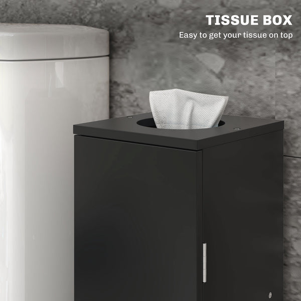 Petite armoire à papier toilette, meuble d'angle de salle de bain avec portes et étagères, noir