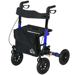 Déambulateur pour personnes âgées avec siège et roues en caoutchouc bleu