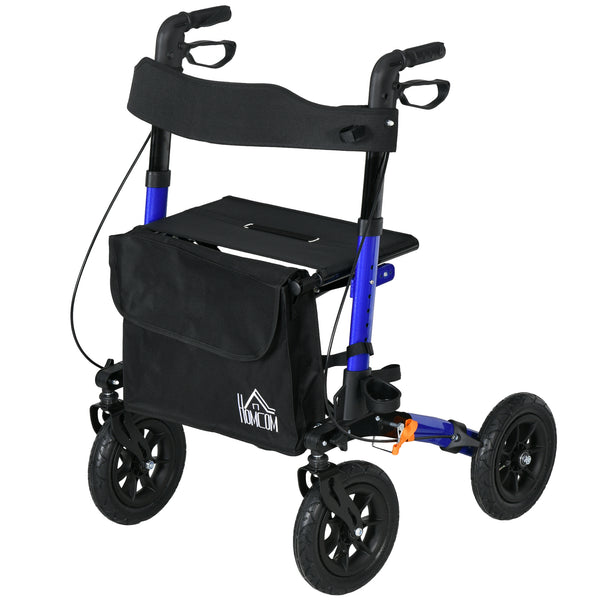 Déambulateur pour personnes âgées avec siège et roues en caoutchouc bleu
