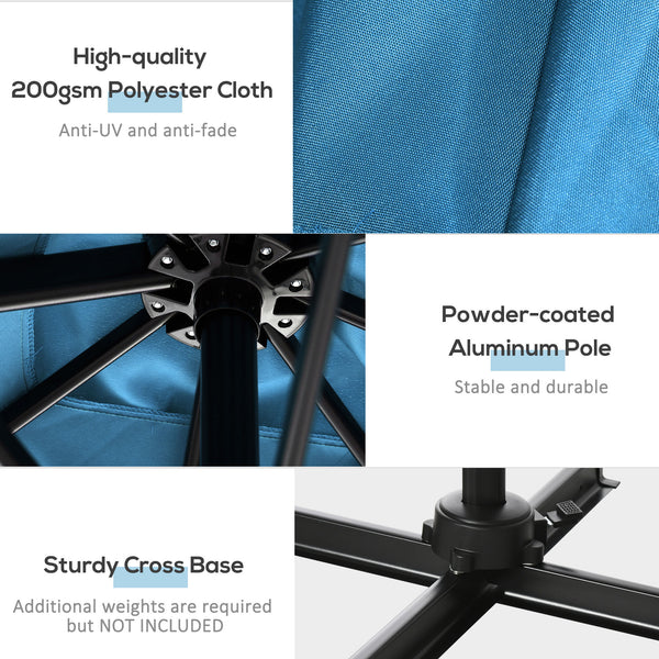 Parasol déporté carré de 8 pieds avec rotation à 360°, en aluminium, turquoise