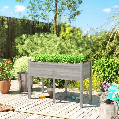 Outsunny Wooden Raised Bed with Drainage Holes for Vegetables, Flowers and Outdoor Garden Beds, 115 x 55 x 80 cm, Grey