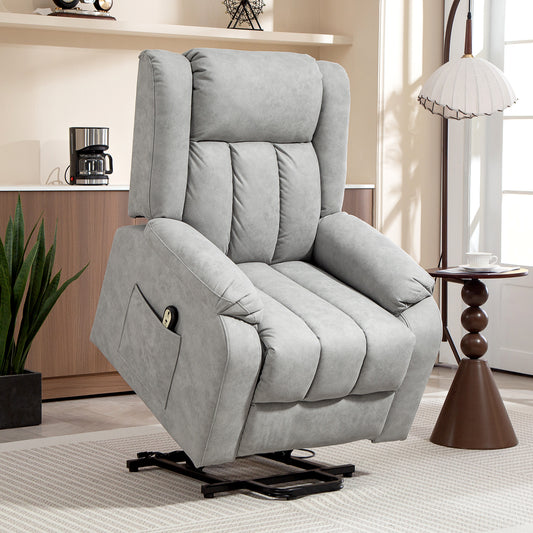 Fauteuil releveur pour seniors, fauteuil inclinable électrique en microfibre avec télécommande, gris clair