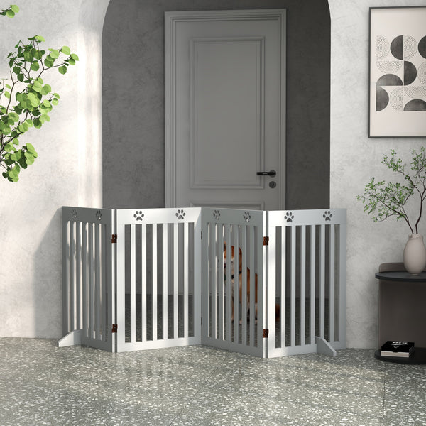 Extra-wide pet gate with support feet, light gray