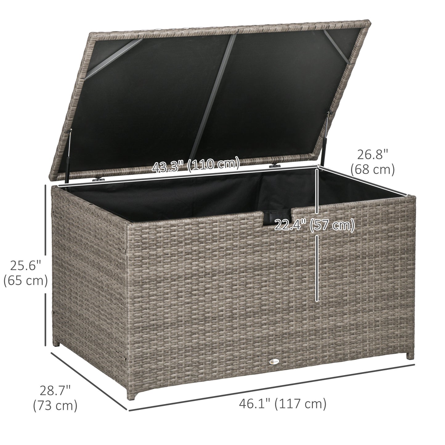 Coffre de rangement extérieur 113 gallons en rotin, gris mélangé