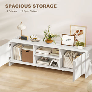 TV stand for TVs up to 65 inches, Nordic style media center with 2 cupboards and 2 shelves, white