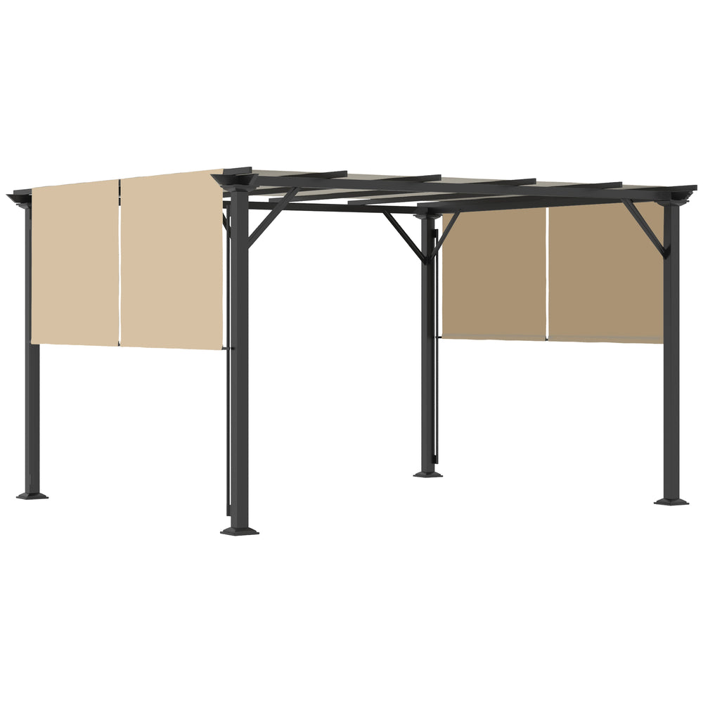Pergola 10 x 12 avec toit rétractable, structure en acier et piquets, beige