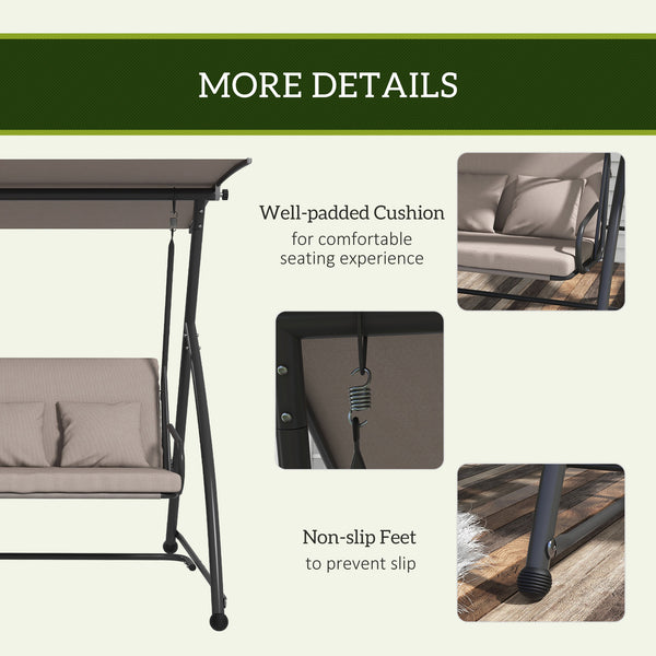 3 Seater Porch Swing Convertible Swing Chair Bed Cushioned Light Brown