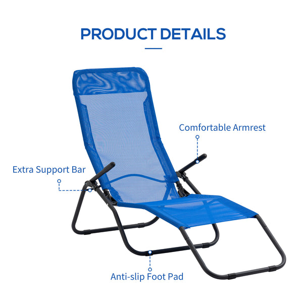Chaise longue pliable avec tissu en maille respirante, bleu
