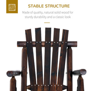 Adirondack style outdoor rocking chair with high back and slatted seat