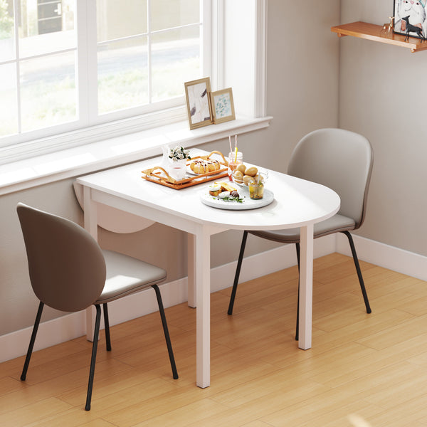 Solid wood drop-leaf kitchen table for small spaces, white