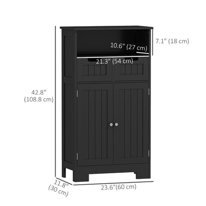 Meuble de salle de bain autoportant Kleankin avec étagère réglable et tiroirs, petit meuble pour salle de bain, salon, noir