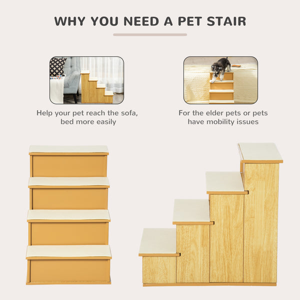 Dog stairs with non-slip covering, natural wood