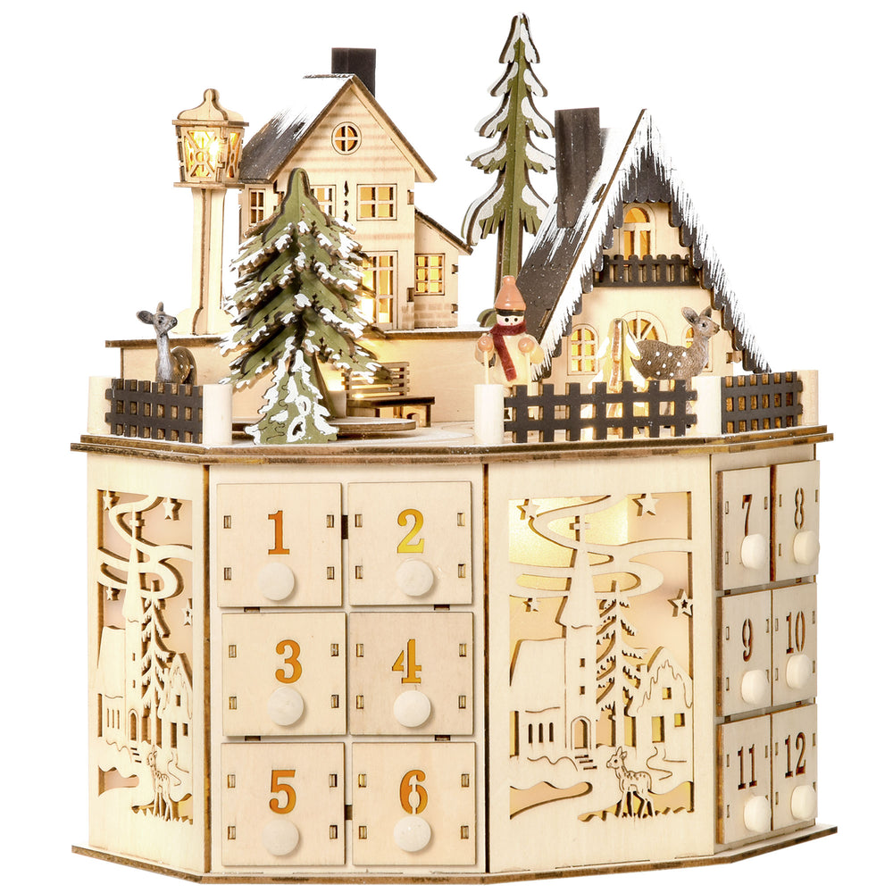 Calendrier de l'Avent de Noël en bois naturel de 24 jours