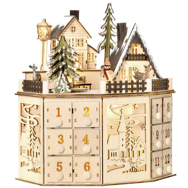 Calendrier de l'Avent de Noël en bois naturel de 24 jours