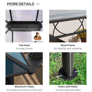 Gazebo de jardin 13' x 10' en polycarbonate rigide, avec cadre en aluminium et rideaux, gris foncé