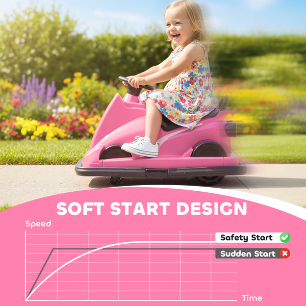 6V Bumper Car, 360 Degree Rotation, Dual Motor, Music, Pink