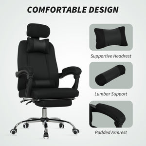 Fauteuil de bureau ergonomique à dossier haut avec repose-pieds et soutien lombaire, noire