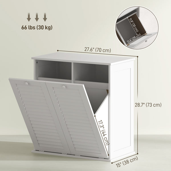 Armoire panier à linge basculant avec 2 paniers et 2 portes persiennes, blanc