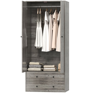 Armoire penderie moderne avec 2 tiroirs et tringle de suspension, gris
