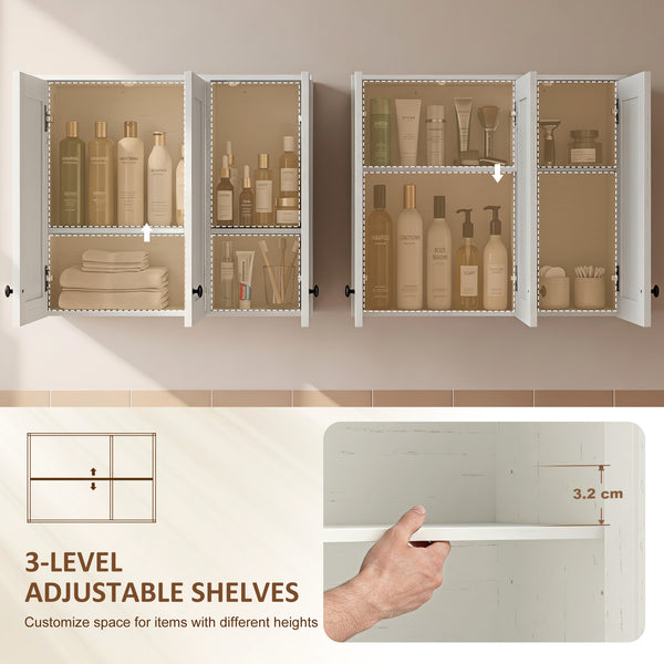 Armoire murale de salle de bain 35 po avec 3 portes et tablettes ajustables, blanc
