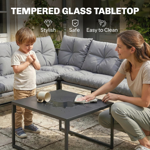 Ensemble de mobilier de patio 4 pièces avec coussins épais et table basse, gris
