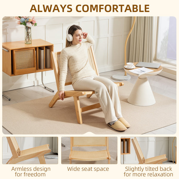 Fauteuil d'appoint en rotin avec cadre en bois d'hévéa, couleur naturelle
