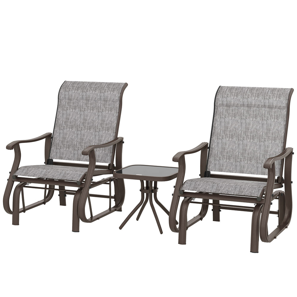 3PCs Gliding Rocking Chair & Bistro Tea Table Set, Grey