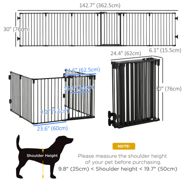 Dog Safety Gate 6-Panel Playpen Fireplace Christmas Tree Steel Fence Stair Barrier Room Divider Black