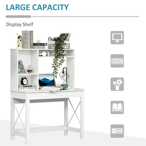 Computer desk with storage and open compartments, white