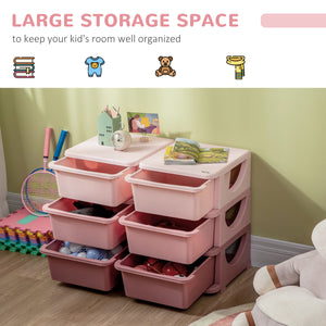 3-Tier Kids Toy Organizer and Storage Bins with 6 Plastic Drawers, Pink