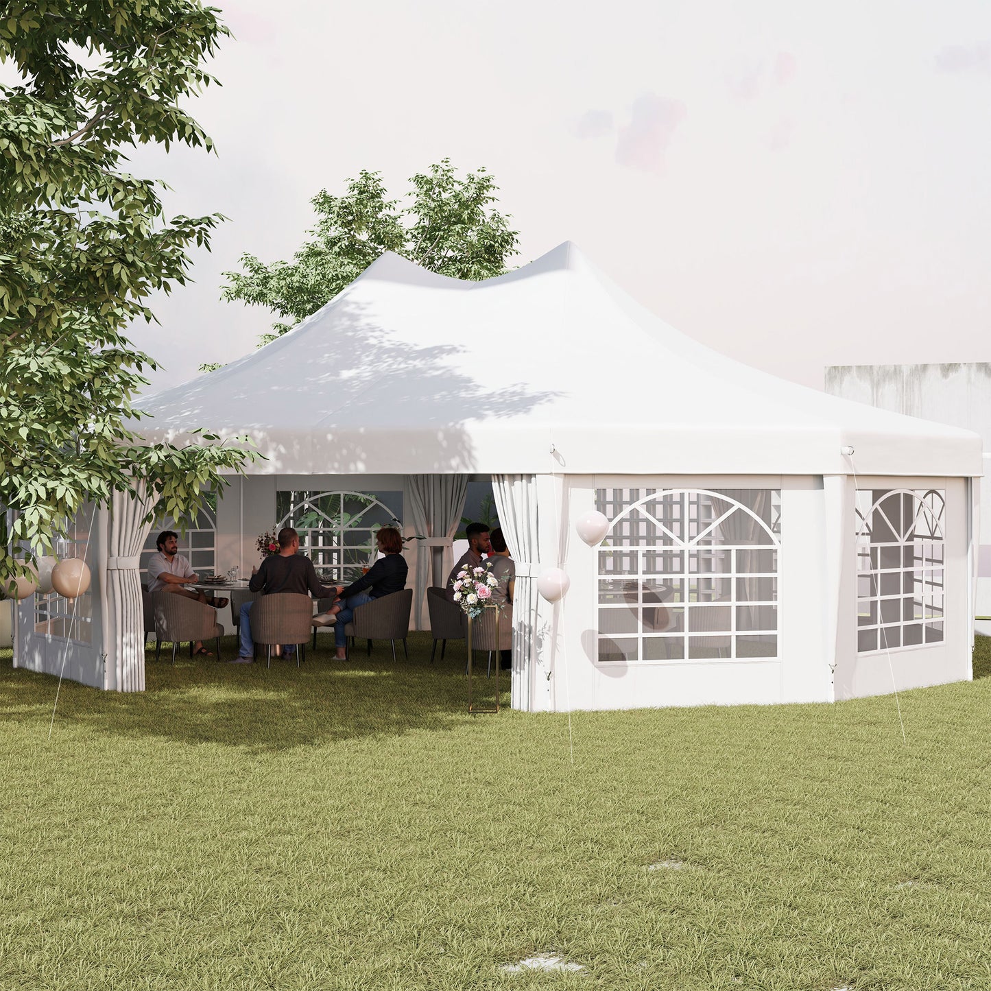 Outsunny 29 x 21 ft Decagon High-Pitch Party Tent with Canopy and 10 Removable Sidewalls, White