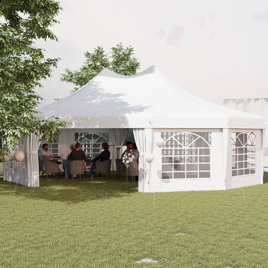 Outsunny 29 x 21 ft Decagon High-Pitch Party Tent with Canopy and 10 Removable Sidewalls, White