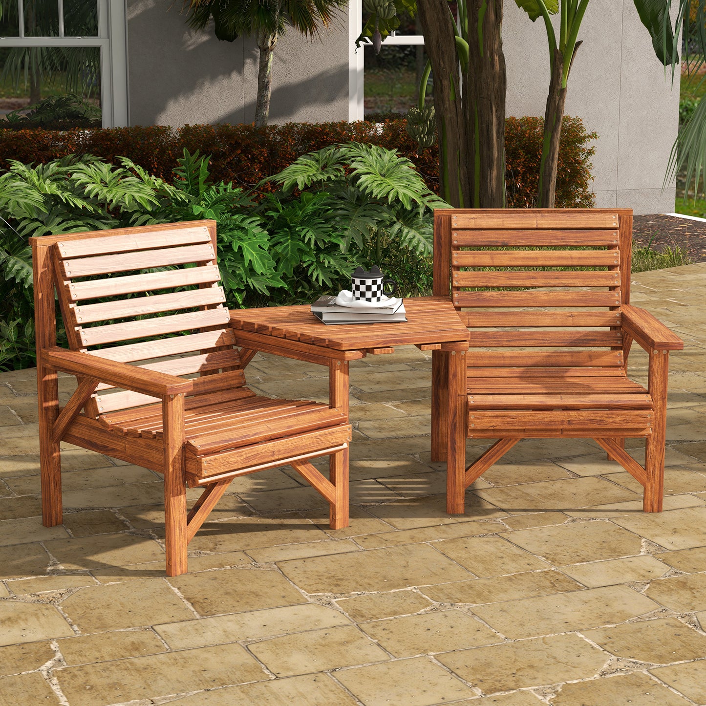 Ensemble de 3 bancs d'extérieur pour jardin et balcon, brun clair