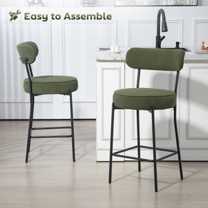 Set of 2 upholstered bar stools in corduroy, green
