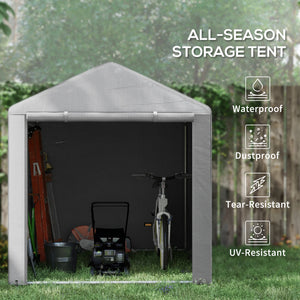 Abri portable avec structure en acier galvanisé et grande porte, gris clair