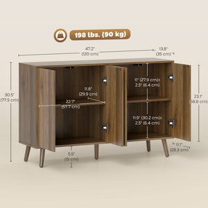 Buffet avec rangement moderne cannelé avec étagères réglables, marron foncé