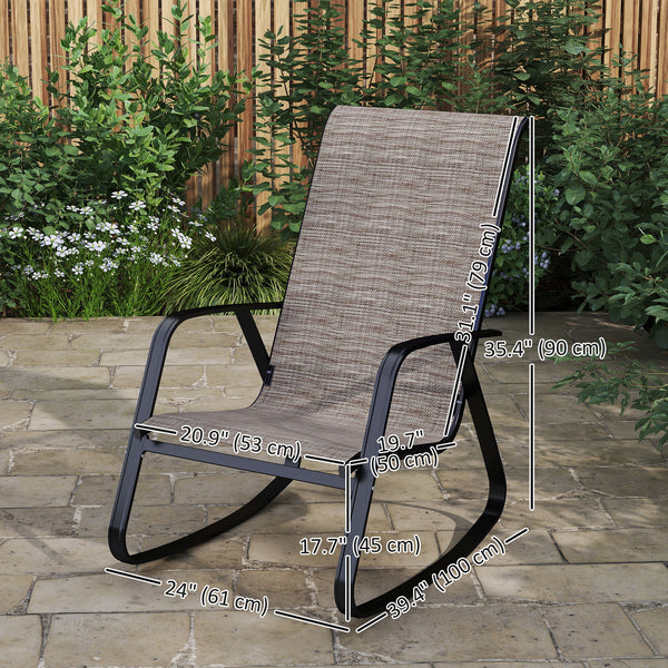 Lot de 2 fauteuils à bascule pour patio avec dossier haut et accoudoirs, marron clair
