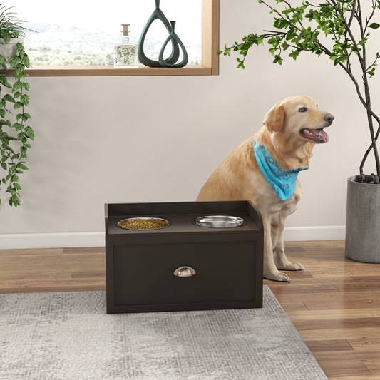 Gamelles surélevées pour chiens avec rangement, 2 gamelles en acier inoxydable, couleur café
