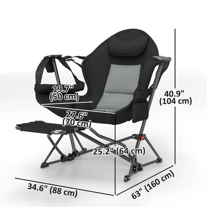 Lot de 2 chaises hamac de camping, dossier réglable, pliable, pivotante, avec porte-gobelet et siège rembourré