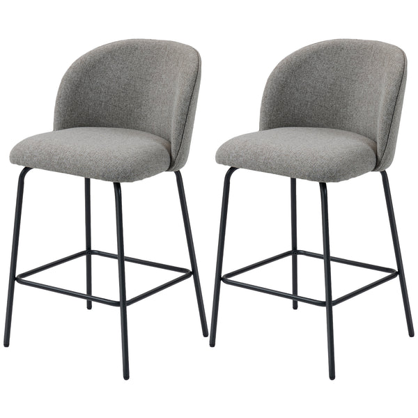 Set of 2 linen-covered bar stools, dark grey