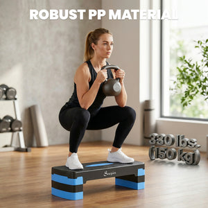 Plateforme de step aérobique réglable sur 3 hauteurs avec surface antidérapante – Bleu