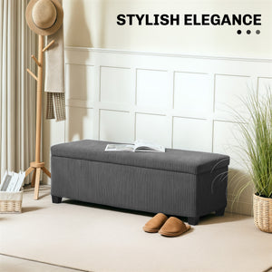 44 Inches Ottoman with Storage, Lid, Legs, Corduroy End of Bed Bench for Living Room, Bedroom, Entryway, Grey