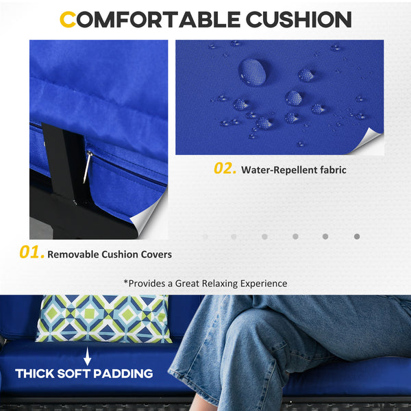 Ensemble de mobilier de jardin en résine tressée avec pergola rétractable, bleu